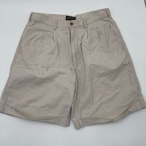 Vintage Cambridge Classics Mens Sz 34 Linen Cotton Blend Khaki Pleated Shorts